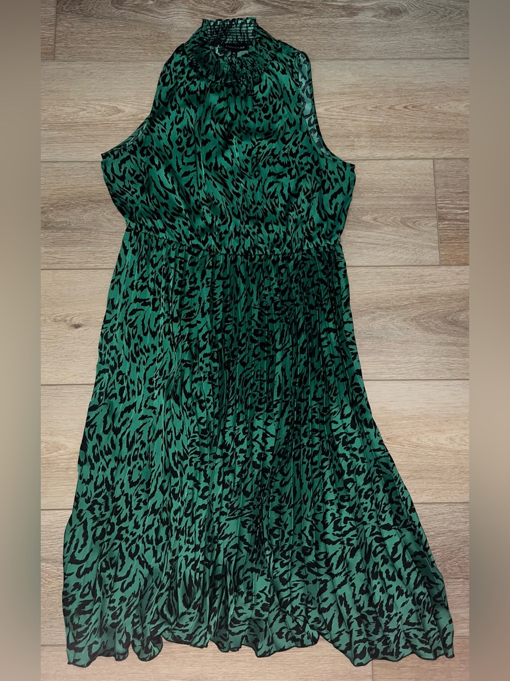 Banana Republic Green/Black Leopard Print Sleeveless Midi Dress, size XL